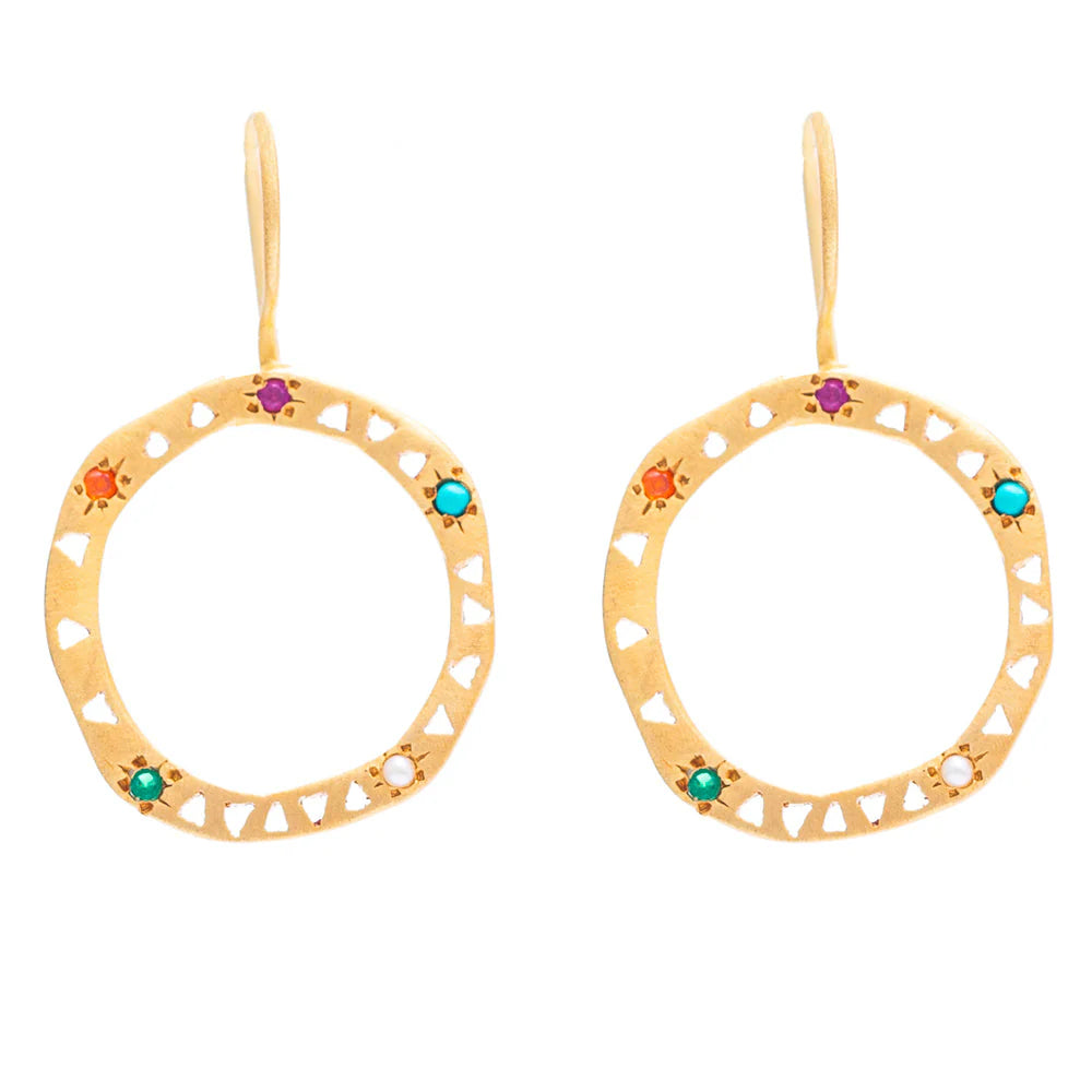 Rubyteva Gold Plate Safi Earrings w mixed Zircon, Pearl & Turquoise