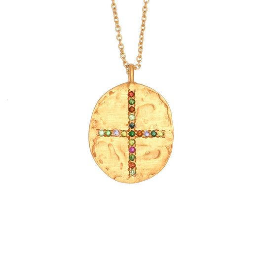 Rubyteva Multi Tourmaline Cross Necklace - Gold Plated