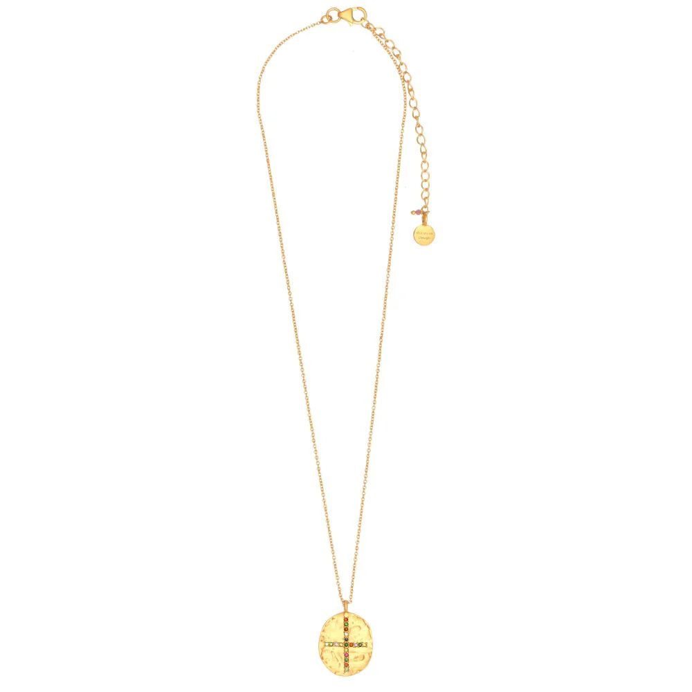 Rubyteva Multi Tourmaline Cross Necklace - Gold Plated