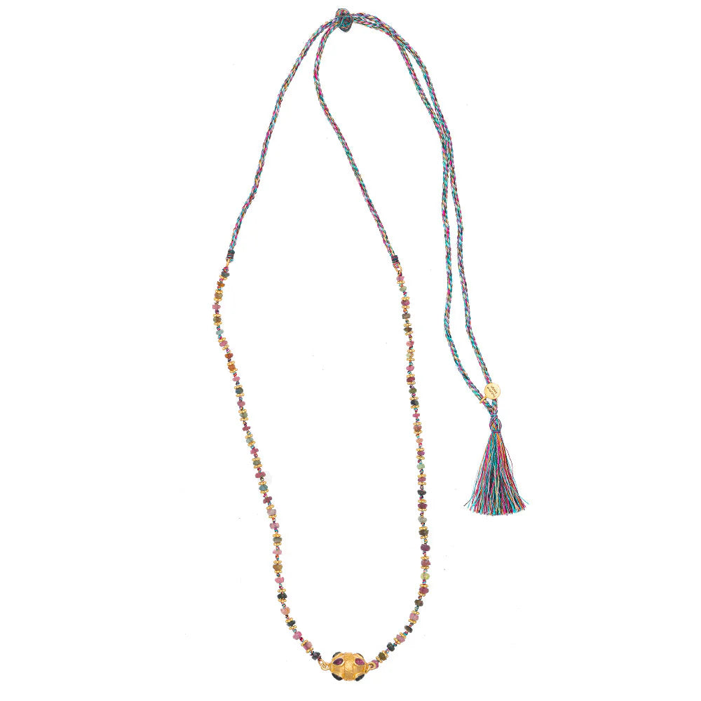 Rubyteva Multi Tourmaline & Gold Beaded String Necklace