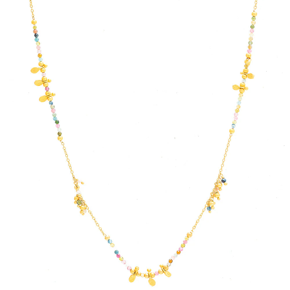 Rubyteva Long Gold Plate Necklace w/ Multi Tourmaline Beads