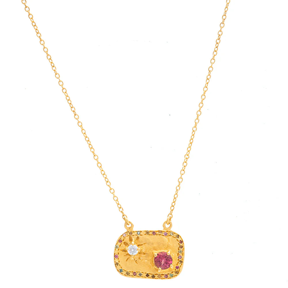 Rubyteva Gold Plate Fez Pendant w/ Faceted Pink Tourmaline Necklace