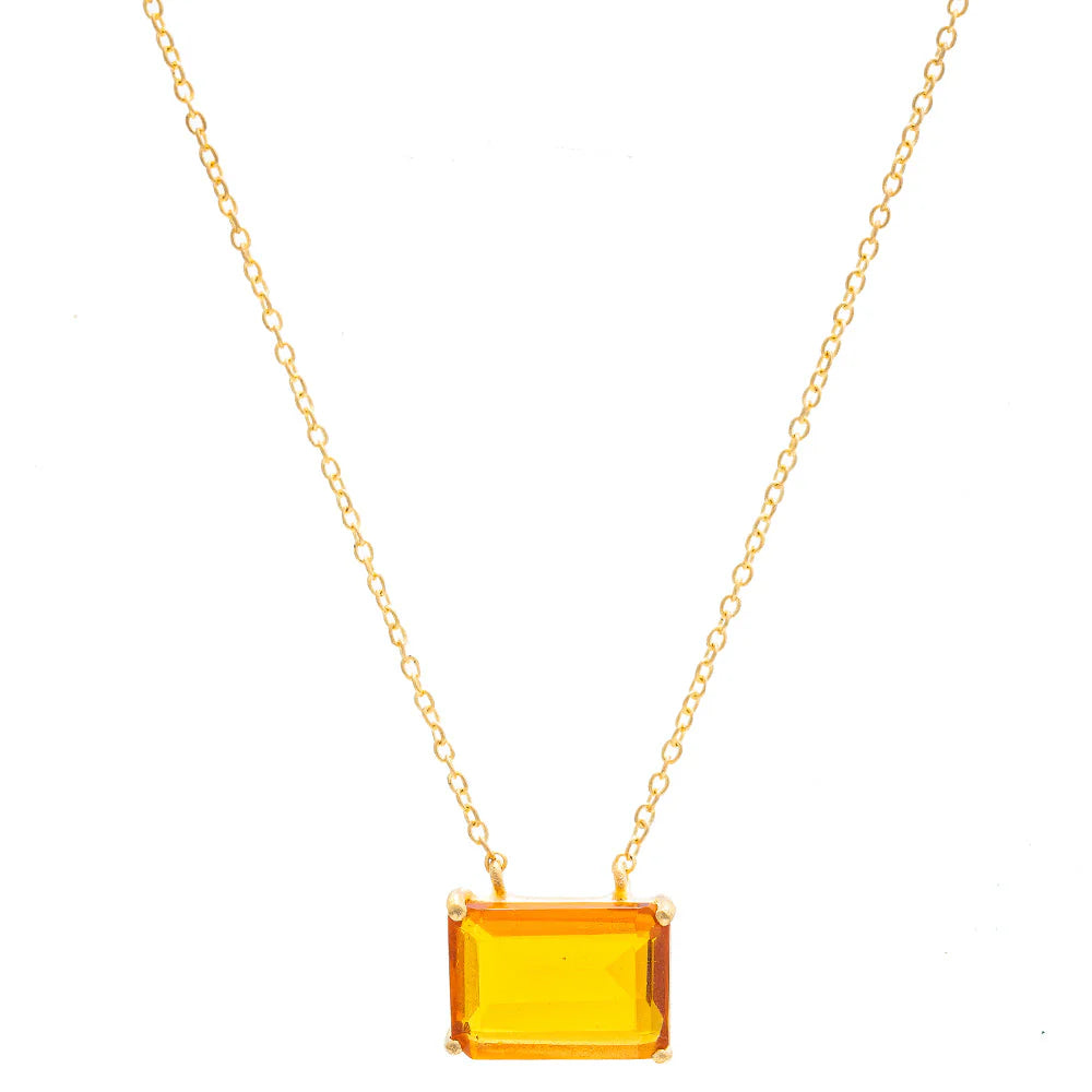 Rubyteva Citrine Glass Pendant Chain Necklace