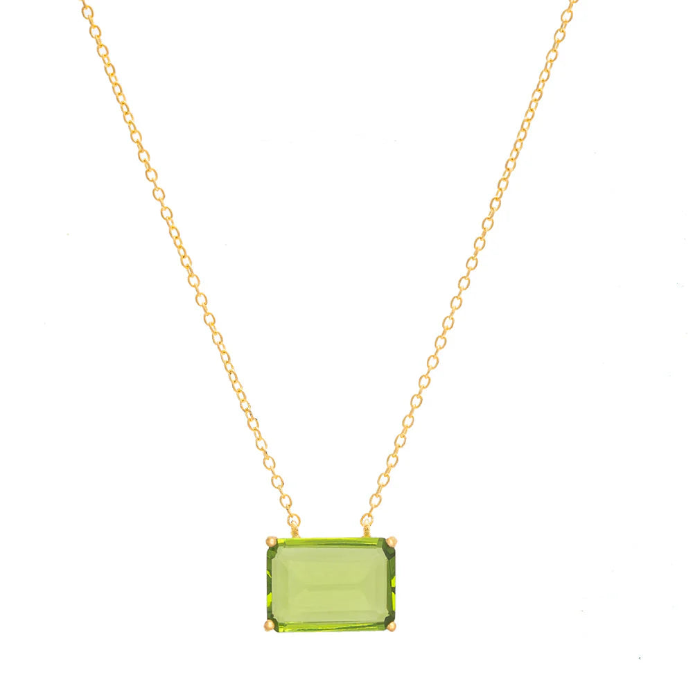 Rubyteva Peridot Glass Pendant Chain Necklace