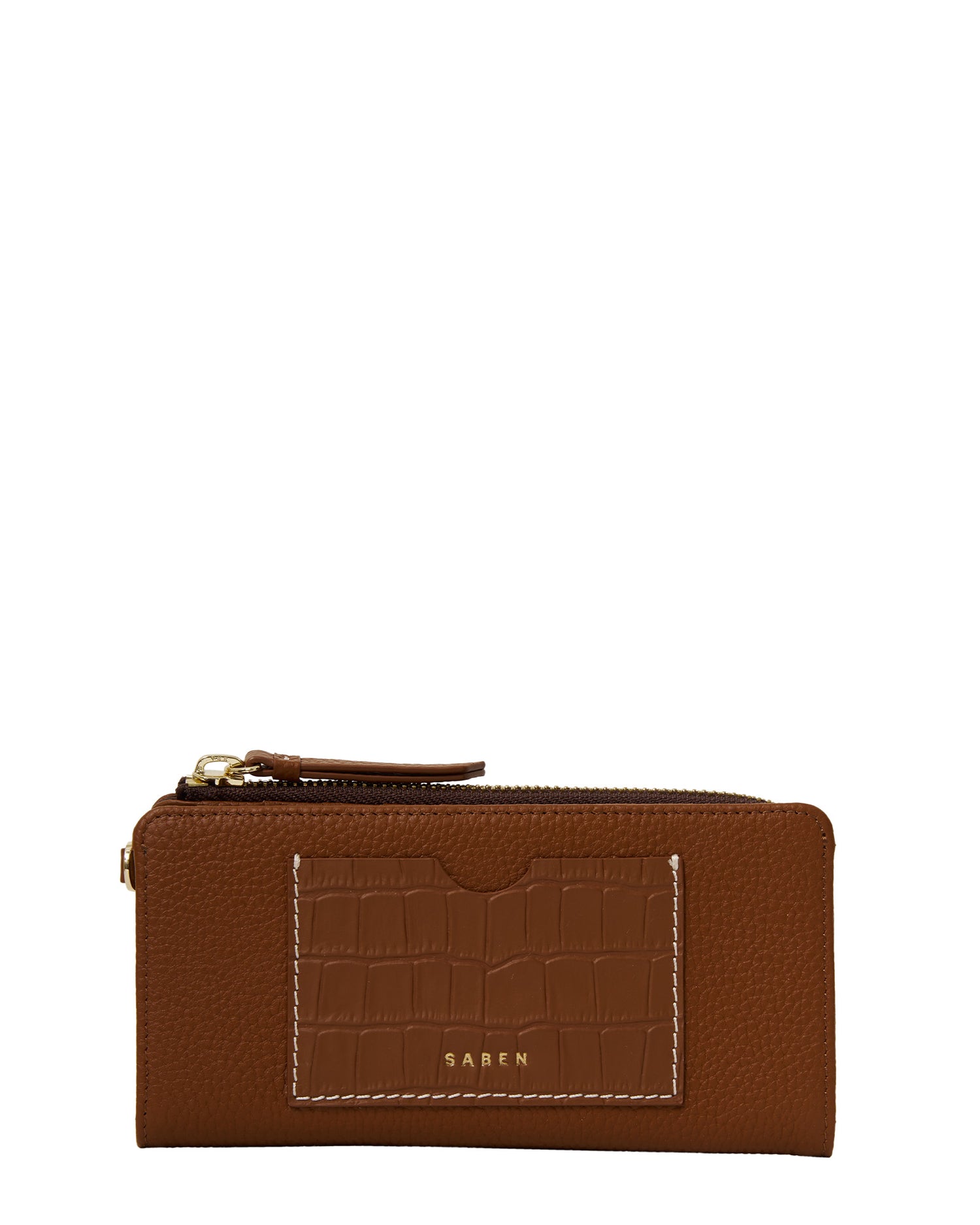 Saben Willa Wallet - Tan + Croc + White Stitch