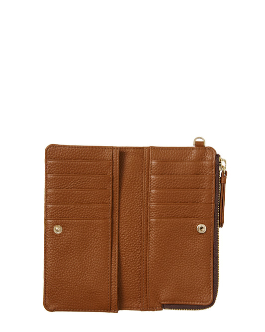 Saben Willa Wallet - Tan + Croc + White Stitch