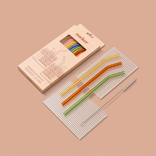 Sucker Reusable Glass Drinking Straws - Multi Coloured