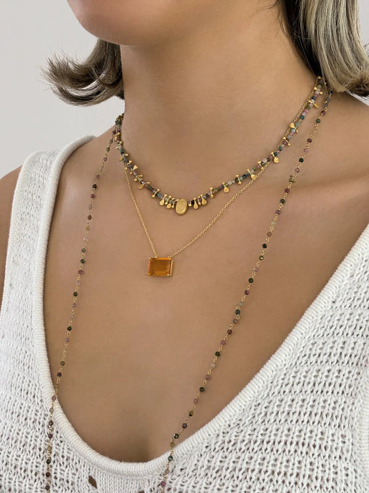 Rubyteva Citrine Glass Pendant Chain Necklace