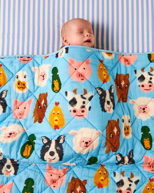 Kip & Co Farm Friends Organic Cotton Quilted Cot Bedspread