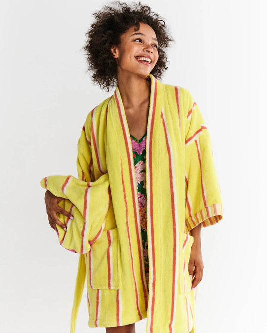 Kip & Co Pina Colada Stripe Terry Mini Bath Robe S/M